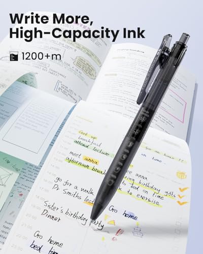6Pack 0.5mm Black Ink Quick Dry Retractable Gel Pen Set