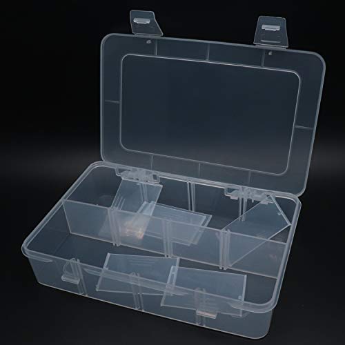 8 Bin Clear Plastic Organizer with Adjustable Dividers 7.3x4.9in
