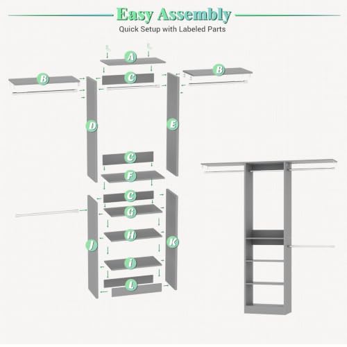 4FT Small Closet Organizer System with 4 Hanging Rods & 3 Shelves