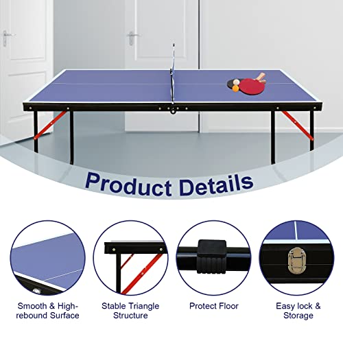4.5FT/8FT/9FT Mid-Size Table Tennis Table (Blue, 4.5FT)