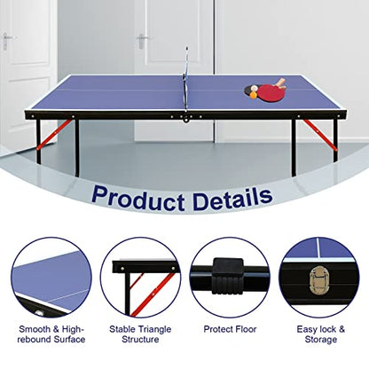 4.5FT/8FT/9FT Mid-Size Table Tennis Table (Blue, 4.5FT)