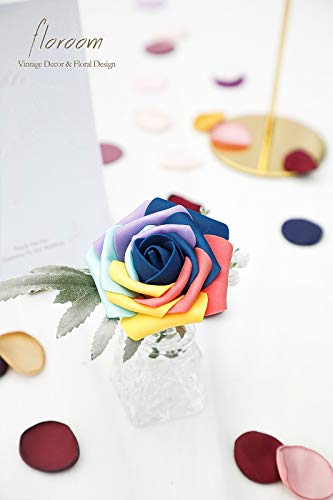 Artificial Flowers 25pcs Real Looking Whimsical Blue Foam Fake Roses with Stems for DIY Wedding Bouquets Baby Shower Centerpieces Floral Arrangements Party Tables Home Decorations (25 Count)