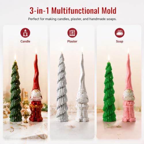 2 PCS 3D Christmas Tree & Santa Claus Silicone Pillar Candle Molds (2 Count)