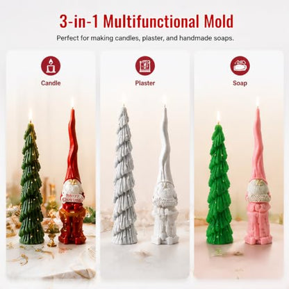 2 PCS 3D Christmas Tree & Santa Claus Silicone Pillar Candle Molds (2 Count)