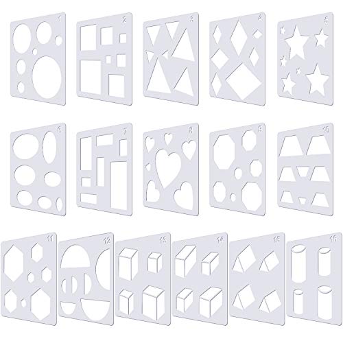16 Pieces Kids Geometric Drawing Stencils 5.1 Inches Basic Square Shape Plastic Drawing Stencil Template Geometry Shape Reusable DIY Painting for Kids Girls Boys Gifts Home Classroom Crafts (16 Count)