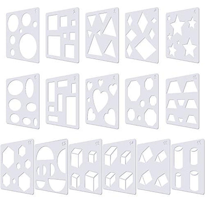 16 Pieces Kids Geometric Drawing Stencils 5.1 Inches Basic Square Shape Plastic Drawing Stencil Template Geometry Shape Reusable DIY Painting for Kids Girls Boys Gifts Home Classroom Crafts (16 Count)