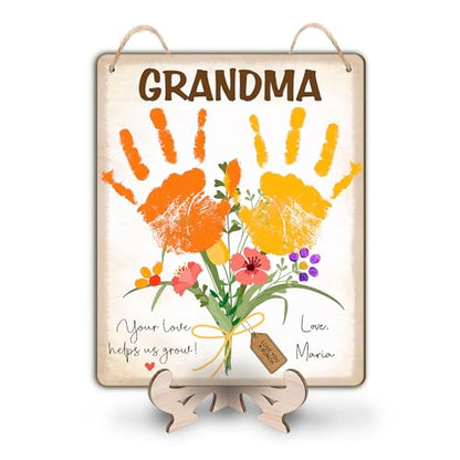 Custom DIY Baby Handprint Flowers Wooden Hanging Sign