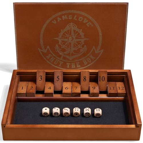 Shut The Box Dice Game Wooden Board Table Math Game for 2 Players and Up