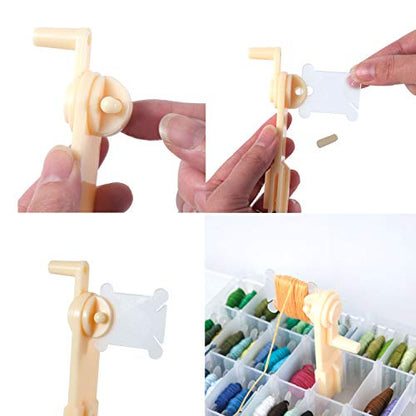 200 Pieces Plastic Floss Bobbins with Bobbin Winder for Cross Stitch Cotton Thread Craft DIY Sewing Storage