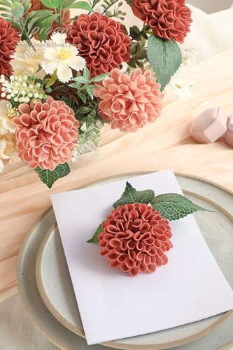 Artificial Dahlia Flowers 25pcs Terracotta & Pinky Cedar Foam Fake Roses with Stems for DIY Burnt Orange Wedding Bouquets Bridal Shower Centerpieces Floral Arrangements Party Tables Decoration (25 Count)