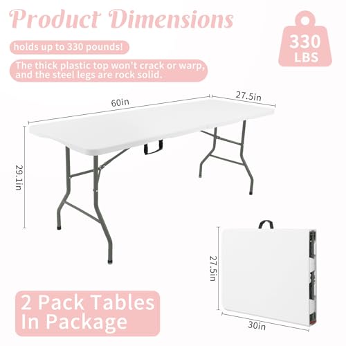 2 Pack 5 Feet Portable Folding Table White (2 Count)
