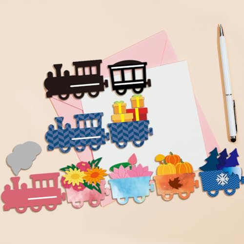 Train Pickup Cutting Dies for DIY Scrapbooking Railway Tracks Metal Die Cuts Pumpkin and Christmas Tree Cut Dies for Halloween Thanksgivng Day Christmas Card Making Embossing Craft Decor (17 Count)