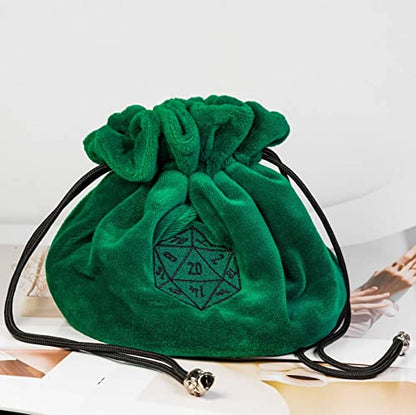 Large Dice Bags D&D with Pockets Green Storage Bag for DND RPG Game (4.58 Ounce)