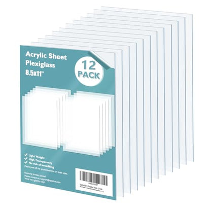 Plexiglass Sheets Acrylic Sheets 12 Pack of 8.5x11’’ 0.04 Thick Clear Plastic Cast Transparent Plexi Glass for Crafting Projects