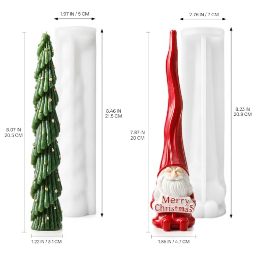 2 PCS 3D Christmas Tree & Santa Claus Silicone Pillar Candle Molds (2 Count)