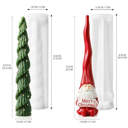 2 PCS 3D Christmas Tree & Santa Claus Silicone Pillar Candle Molds (2 Count)