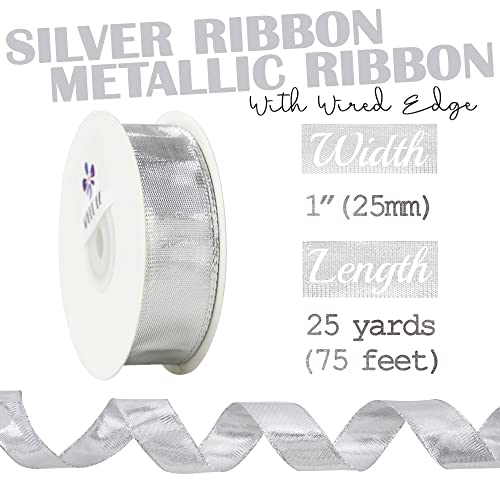 Silver Wired Woven Metallic Ribbon (75 Foot)