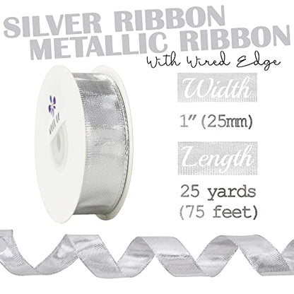Silver Wired Woven Metallic Ribbon (75 Foot)
