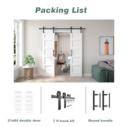 Double 21inx84in White Barn Door and 7FT Sliding Barn Door Hardware Kit Included