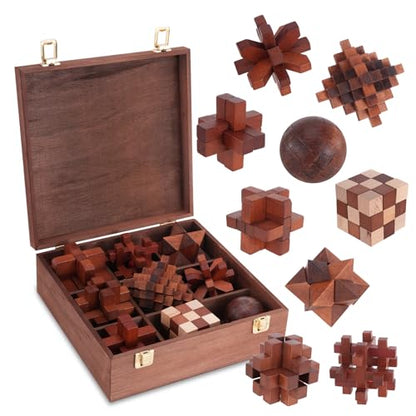 Wooden Brain Teaser Puzzles for Adults Teens (9 Count)
