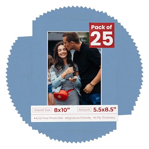 Pack of 25 Acid Free 8x10 Mats Bevel Cut for 5.5x8.5 Photos (25 Count)