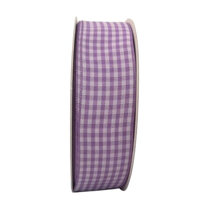 Purple and White Woven Edge Plaid Ribbon 100% Polyester Gingham Ribbon 25 Yards Each Roll
