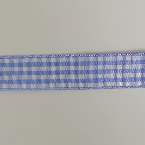 Light Blue Gingham Plaid Checked Ribbon 25 Yard Each Roll 100% Polyester (75 Foot)