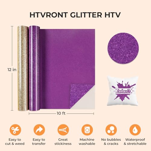 Glitter HTV 12" x 10ft Purple Glitter HTV Heat Transfer Vinyl