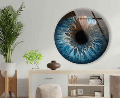 24''(60cm) Diameter Eye Round Blue Glass Wall Art Tempered Glass Printing Wall Decor Large Wall Art Wall Hangings