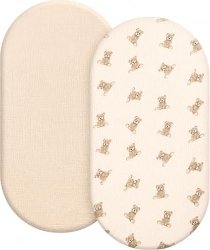Organic Baby Bassinet Sheets 2 Pack 33”x17” 100% Muslin Cotton for Baby Girl Boy (2 Count)
