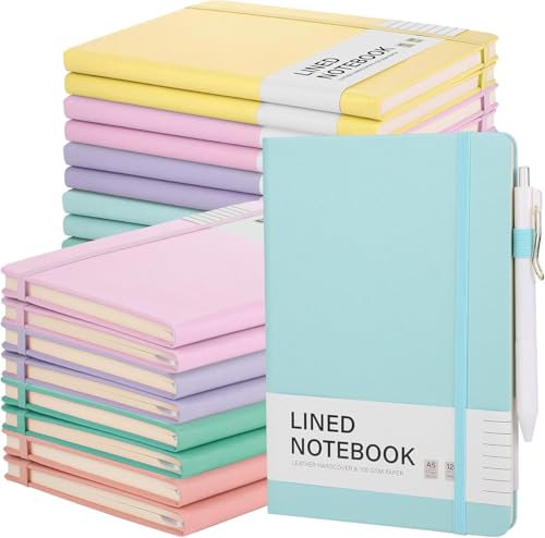 30 Set Lined Notebook Journals with Pens A5 Notebooks 100 GSM College Ruled Hardcover Notebook PU Leather Notepad with Pen Holder for Office School (60 Count)