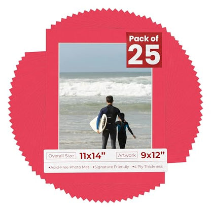 Pack of 25 Acid Free 11x14 Mats Bevel Cut for 9x12 Photos (25 Count)