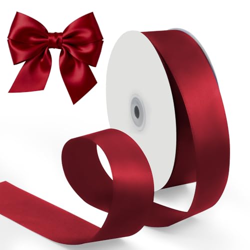 1-1/2 Inch 100 Yards Satin Ribbon Wine Red, Solid Color Fabric Ribbon for Gift Wrapping, Wedding, Polyester Gift Ribbon for Birthday Party Decoration, Craft, Hair, Floral, Sewing (300 Foot)
