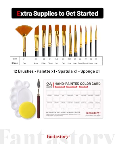 60ml 24 Colors Acrylic Paint Set with 12 Brushes (48 Fl Oz)