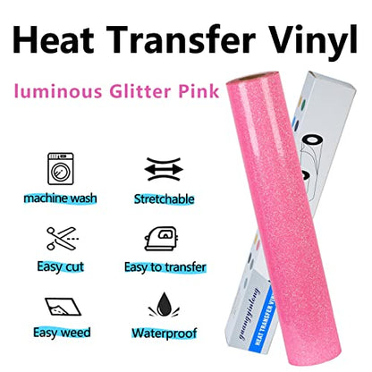 Heat Transfer Vinyl Glow Pink Glitter HTV Rolls