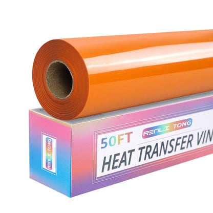 RENLITONG Orange Iron on Vinyl 12Inch by 50ft Roll Heat Transfer Vinyl for T