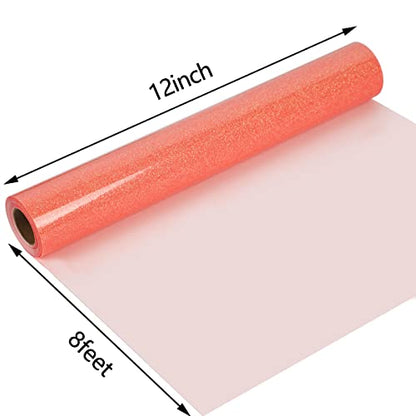 Heat Transfer Vinyl Glow Orange Red Glitter HTV Roll 12" x 8ft