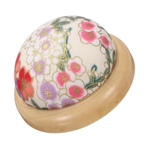 Pin Cushion Wooden Base Japanese Style Round Pincushion Needle Holder for Sewing Quilting Needlework DIY Crafts