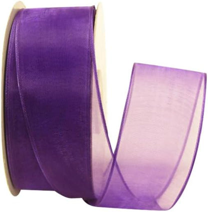 Ribbon Bazaar Sheer Organza Wired Ribbon - 100% Polyester Wire Edged Ribbon for Floral Decor, Table Arrangements, Apparel Embellishment & More - 1-1/2" Purple 25yd - Crafty Corner