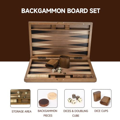 GSE Premium Wooden Inlay Backgammon Board Set