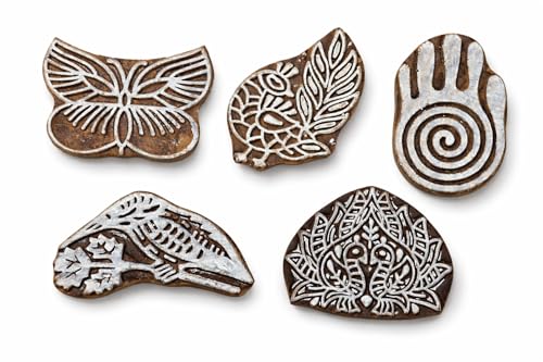 Wooden Stamps for Block Printing on Saree Border (5 Count)