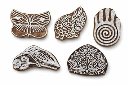 Wooden Stamps for Block Printing on Saree Border (5 Count)