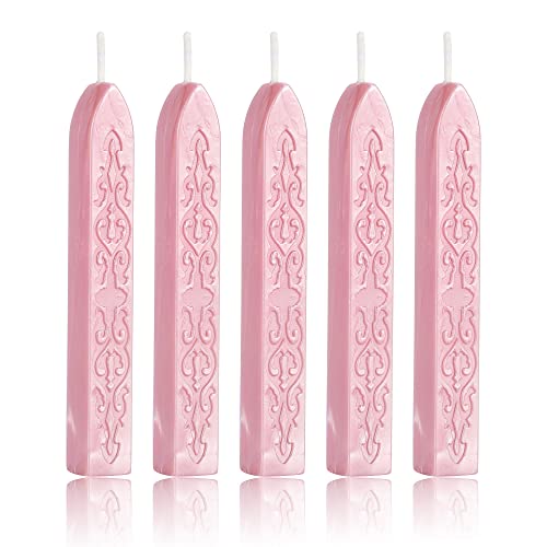 5Pcs Pink Sealing Wax Sticks with Wicks for Wax Seal Stamp (5 Count)