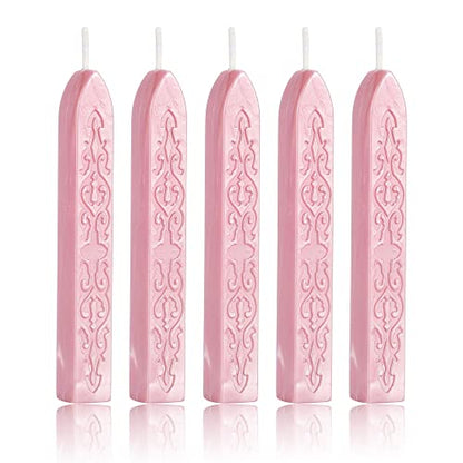 5Pcs Pink Sealing Wax Sticks with Wicks for Wax Seal Stamp (5 Count)