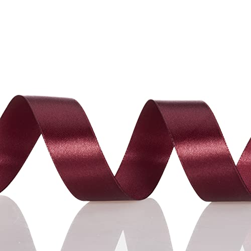1 Inch Wine Red Solid Satin Ribbon for Gift Wrapping