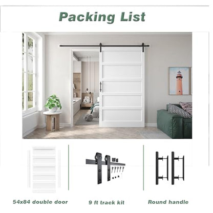54x84 inch White Barn Door with 9FT Sliding Door Hardware Kit Included & Handle