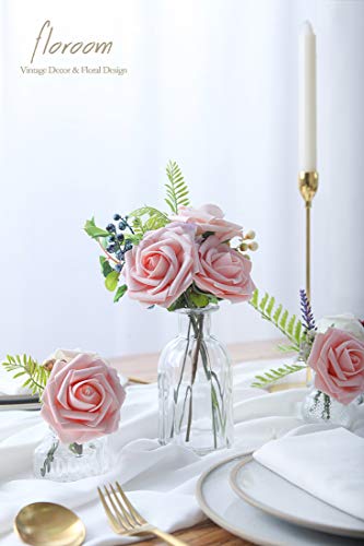 Artificial Flowers 50pcs Real Looking Peach Pink Foam Fake Roses with Stems for DIY Wedding Bouquets Bridal Shower Centerpieces Floral Arrangements Party Tables Home Decorations (50 Count)