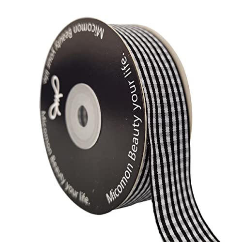 1 Inch Black and White Woven Edge Gingham Ribbon 25 Yards Each Roll 100% Polyester (75 Foot)
