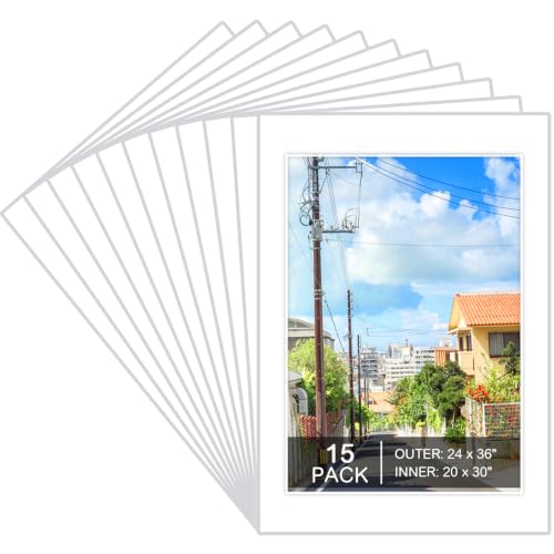 15 Pack White Picture Mats 24x36 for 20x30 Photos