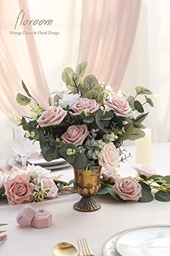 Artificial Flowers 25pcs Real Looking Shabby Blush Foam Fake Roses with Stems for DIY Wedding Bouquets Bridal Shower Centerpieces Floral Arrangements Party Tables Home Decorations (25 Count)